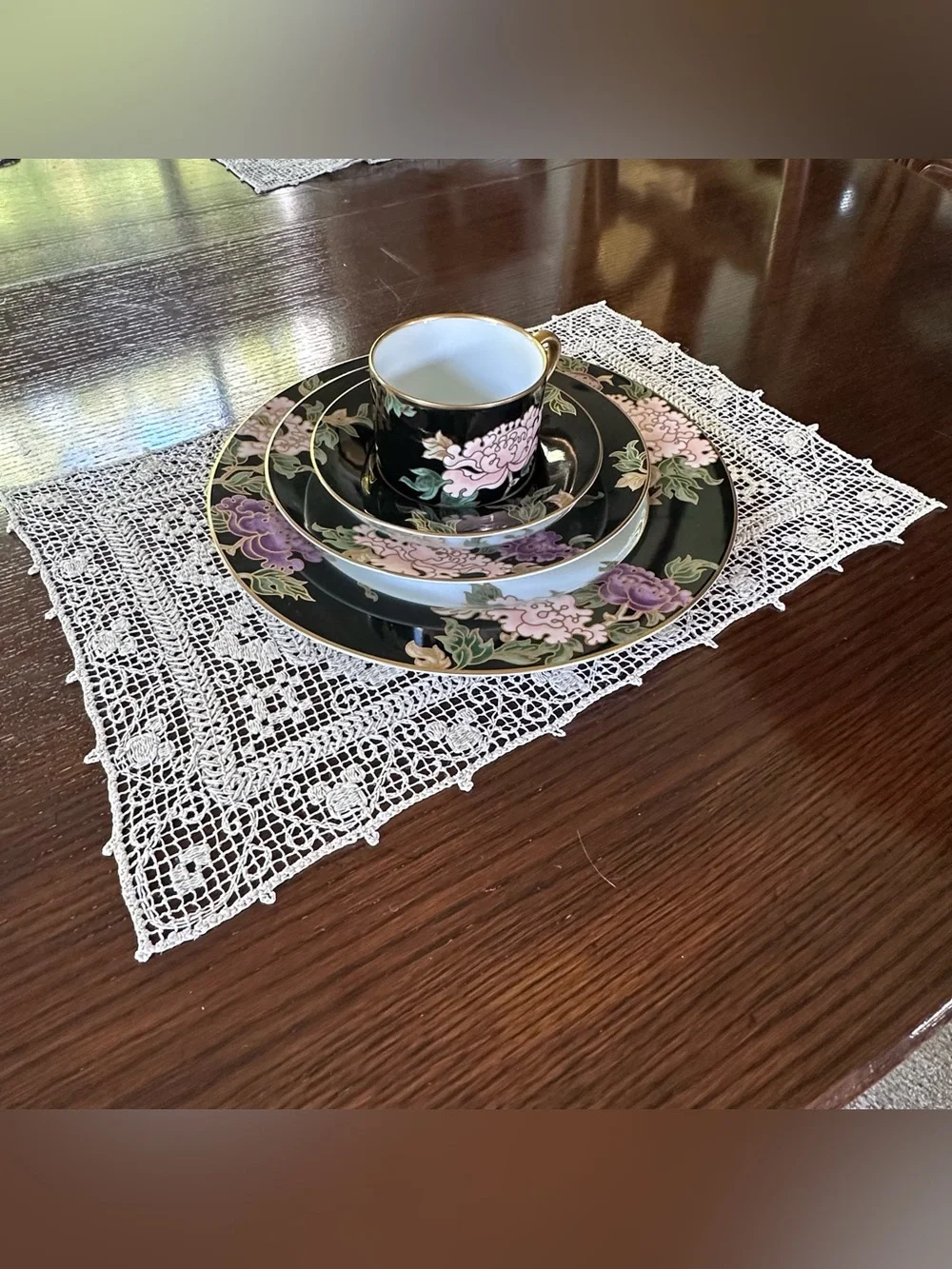 Vintage Filet Crochet Lace Banquet 18 Placemats 11x17 Runner 46x15 Ecru 19pc Set